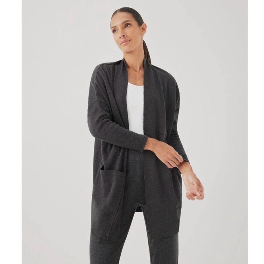 Pact Organic Cotton Airplane Gray Open Cardigan Duster M/L w/ Pockets